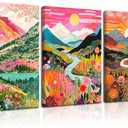 3Pcs Colorful Watercolor Mountain Canvas Wall Art Boho Floral Painting Picture Wall Decor Abstract Nature Landscape Poster Print Artwork for Living Room Bedroom Bathroom Office Home Decoration (12x16in)