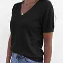 PRETTYGARDEN Womens Short Sleeve Sweaters V Neck Business Casual Tops Lightweight Sweater Shirts 2026 Summer Spring Outfits (Black, L)