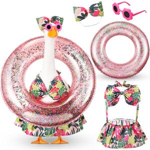 Bikini Porch Goose Outfits with Sunglasses and Swimming Tube for 23" Summer Goose Costume Garden Patio Statue Decor(Flower)