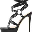 VERISSON Women's Grommets Stiletto Sandals Platform Open-back High Heels Cross Bands Open Toe Buckle-up Ankle Sandals Party Dressing Black Size 8