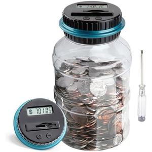Large Piggy Bank for Boys Adults, Vcertcpl Digital Coin Counting Bank with LCD Counter, 1.8L Capacity Coin Bank Money Jar for Adults, Designed for All US Coins (Blue)