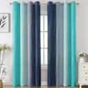 Navy Blue and Teal Gradient Blackout Curtains for Living Room 102 Inch Long, 52"W x 102"L