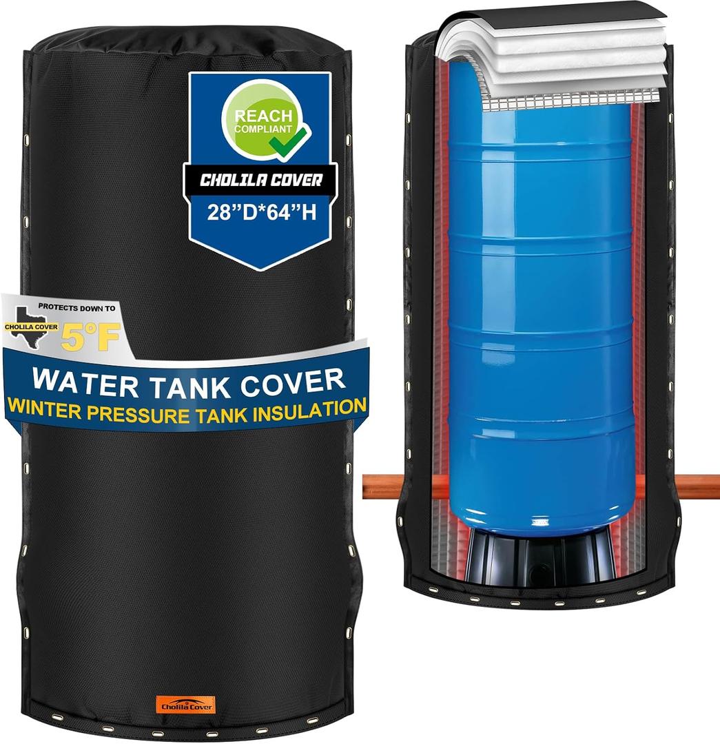 Water Pressure Tank Insulated Cover, 28Dia x 64H in, Black