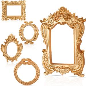 5 Pieces Vintage Resin Picture Frame Antique Vintage Photo Frame Mini Oval Rectangle Gothic Frames Hanging Photo Frame for Home Wall Jewelry Display Hotel Decor, Without Glass or Backing