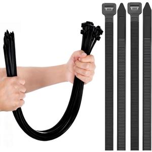 100 Pack 23 inch Extra Long Zip Ties, UV Resistant 200LBS Heavy Duty Professional Self-Locking Black Plastic Large Zip Ties for Cable Straps, Cable Management, Cord Organizer, Indoor and Outdoor