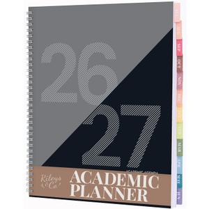 Rileys Academic Planner 2026-2027, Daily, Weekly & Monthly Planner, July 2026 - June 2027, Student Notes Pages, Twin-Wire Binding, Weekly Agenda for School & Work (8.5 x 11-Inches, Geographic, Black)