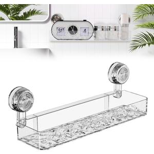 Corrugated Suction Cup Storage Holder,Movable Shower Shelf Suction Cup,Shower Caddy Large Organizer Bathroom,No-Drill Wall Mounted Bathroom Storage Rack Shelf(White)