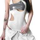Sexy Slim Out Women Bodysuit Summer Streetwear Outfit Gothic One Piece Jumpsuit Sleeveless for Rave Party Club (Medium, White)