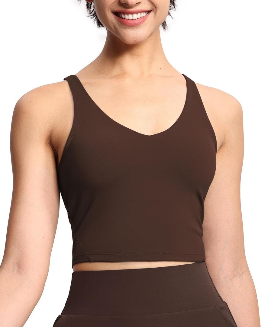 THE GYM PEOPLE Womens' Sports Bra Longline Wirefree Padded with Medium Support (Brown), M