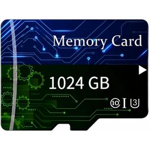 1TBTF SD Card with Adapter, High Speed Memory Card, UHS-I C10 A1 Memory TF Card for Mobile Phone/Camera/Car Audio/Game Console/Tablet