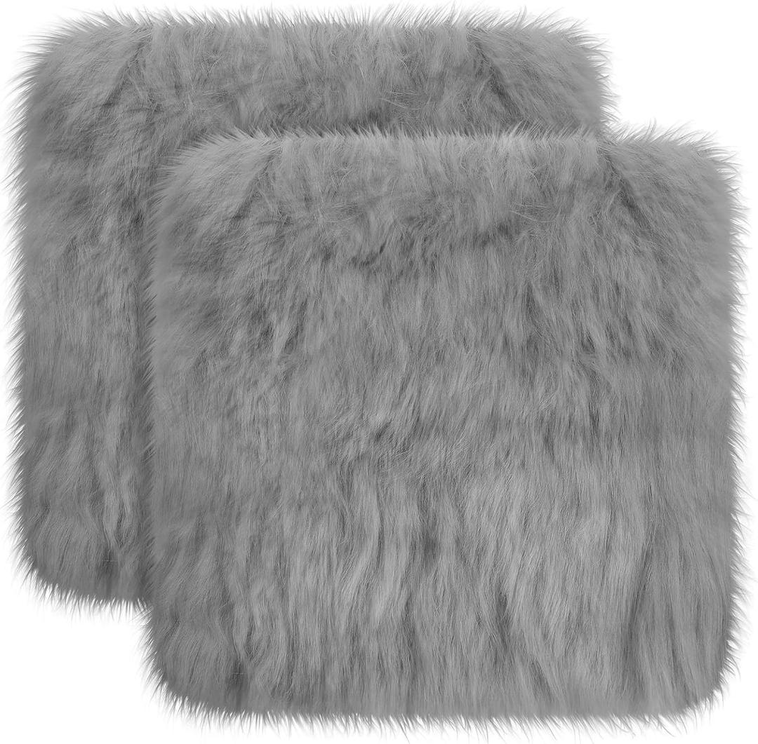 2 Pcs Natural Sheepskin for Bed Sores and Skin Imitation Wool Medical Sheepskins with Non-Slip Back for Pain Relief and Discomfort, Wool Seat Pad, 17 in x 17 in(Square,Grey)