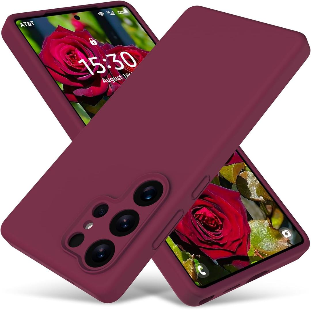 Varikke Compatible with Samsung Galaxy S25 Ultra Case, Liquid Silicone Upgrade [Camera Protection] [Anti-Scratch Microfiber Lining] Slim Soft Touch Gel Rubber Shockproof Phone Case 6.9", Burgundy