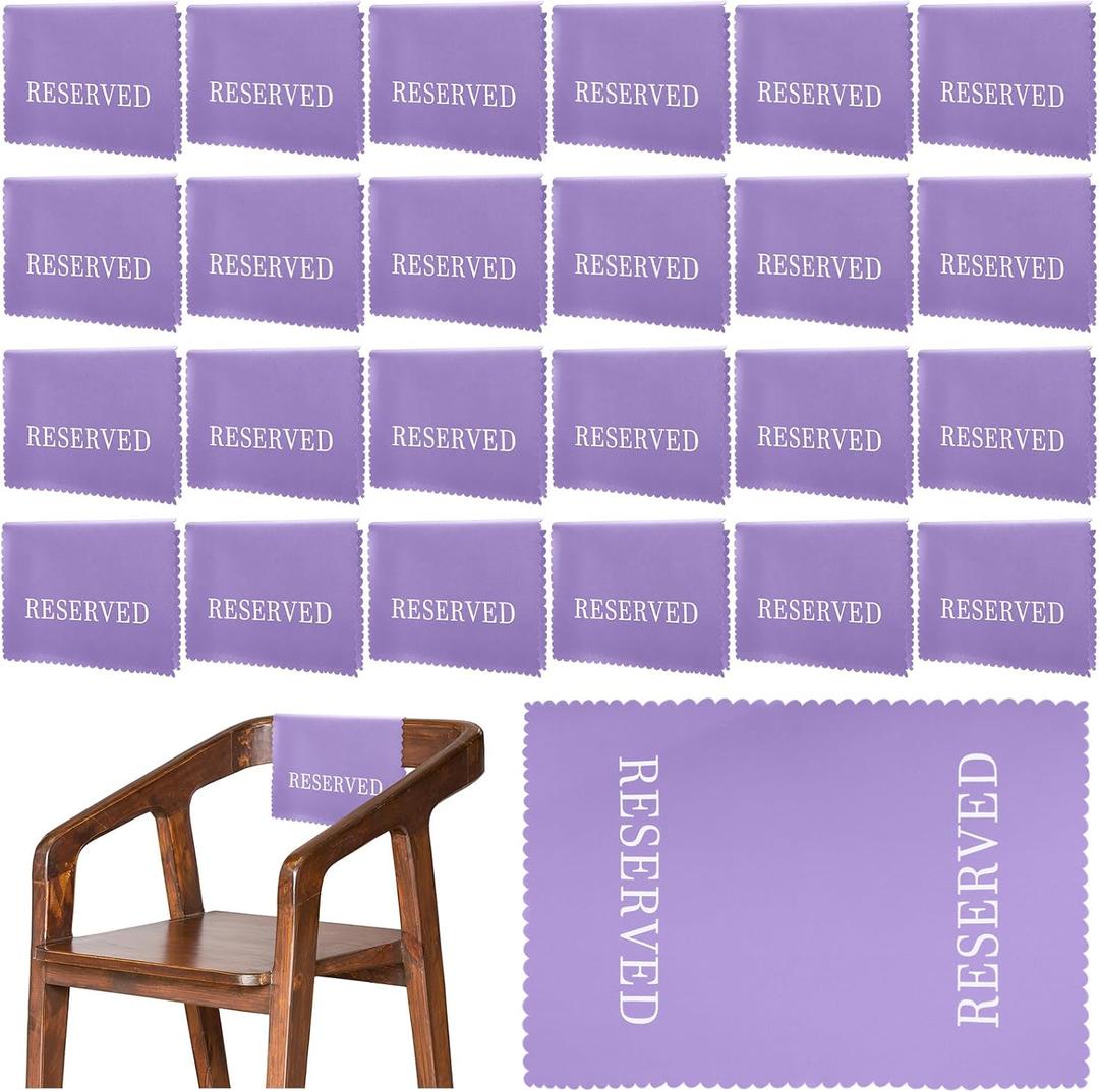 Breling 24 Pcs Reserved Chair Signs Wedding Reserved Seating Signs for Church Pews 11.8 x 17.7 Inch Cloth Placeholder with Printed Words for Ceremony Restaurants (Purple)