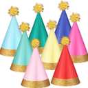 Panitay 40 Pcs Colorful Mini Small Party Hats for Stuffed Animals Paper Cone Tiny Birthday Hats Games Accessories(Ball)