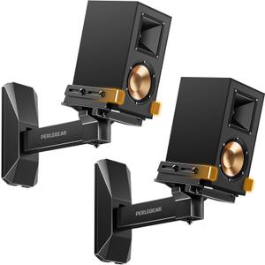 Perlegear Speaker Wall Mounts, Bookshelf Speaker Mounting Brackets with Dual Side Stable Clamp Design, Wide Tilt & Swivel Shelf for Large Surrounding Sound Speakers, Up to 55 lbs, 1 Pair