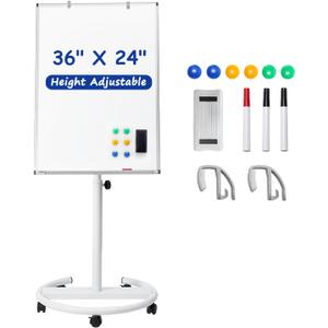 Mobile Whiteboard, 36x24 Inches White Board on Wheels, Height Adjustable Dry Erase Board with Stand, Easel Style Magnetic Standing Whiteboard for School Classroom Office Home Teacher Homeschooling