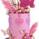 Hot Pink Girl Cake Topper Pink Butterfly Balls Boho Cake Decorations for Wedding Baby Shower Anniversary Girl Birthday Themed Party Supplies (Butterfly)