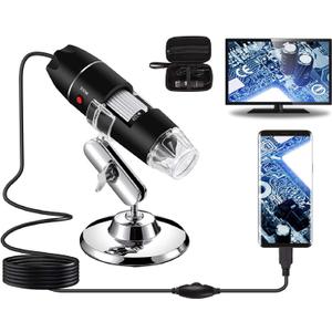 USB Digital Microscope 40X to 1000X, 8 LED Magnification Endoscope Camera with Carrying Case & Metal Stand, Compatible for Android Windows 7 8 10 11 Linux Mac (Not for iPhone/iPad)