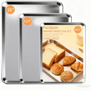 Baking Sheet Set of 3, Stainless Steel Cookie Sheets Baking Sheet Pan, 10.5/12.4/16 Inch, Thicker and Firmer Baking Pans Set, Non-stick, Non toxic & Heavy Duty & Easy CleanDishwasher Safe