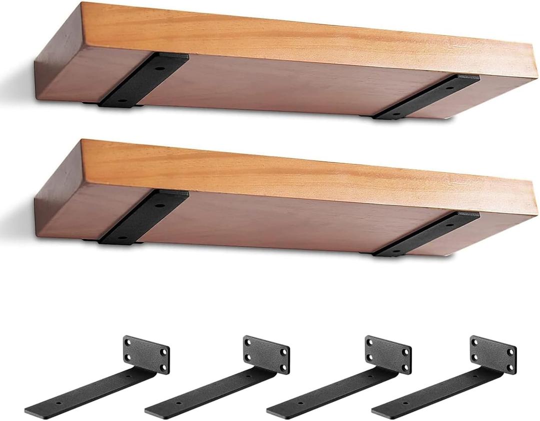 Heavy Duty Shelf Bracket 4 Pack, Floating Shelf Brackets 6 inch Long, Brackets for Shelves, Black Coated Metal Wall Shelf Support Brackets1/5"-Thick