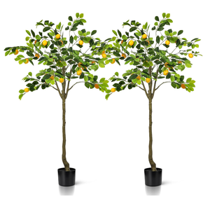 Jexine 2 Pack Artificial Lemon Tree 5 ft Tall Fake Plant Pre Potted Faux Lemon Tree Realistic Fruits for Indoor Home Decor Office Living Room