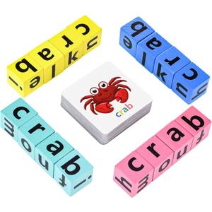 DragonflyDreams Wooden Blocks Spelling Game, Wooden Alphabet Puzzles Blocks, Matching Letter Game Kids Toys Alphabet Spelling Montessori Learning Toy Early, Learning Toys for Kids Ages