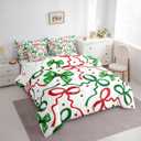 Erosebridal Green Red Ribbon Bow Full Bedding Set 7 Piece Xmas Coquette Bed in A Bag with Sheets Christmas Style Comforter Set for Kids Adults,Polka Dots Bed Sets