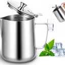 32 oz 304 Stainless Steel Pitcher with Lid, 1 L Large Metal Measuring Cup with Handle, Large Mouth Graduated Beakers, Milk Frothing Jug for Latte Art, Espresso Machines, Tea
