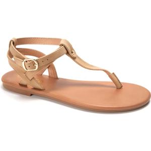Colgo Thong Flat Sandals, Casual Women T-Strap Dress Sandals with Adjustable Ankle Buckle for Summer Wedding (10, Light Brown/Sdl)