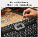 Rhinestone Handmade Evening Clutch Purses for Women, Formal Clutch Purse for Wedding, Party, Prom, Cocktail, Dinner (Black and Diamond Stripes)