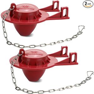 2 Pack 2-Inch Universal Toilet Flapper Replacement Kit - Fits Kohler, Toto, American Standard - High Performance Water-Saving Toilet Tank Flapper with Stainless Chain & Hook, Easy to Install Red