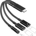 tavalmax USB C Splitter, USB C to 3.5mm Headphone and Charger Adapter, USB Type-C Digital Audio Headset/ OTG Converter with 60W PD Fast Charging Dongle Cable for iPhone17/ 16, iPad, MacBook, Galaxy, Pixel