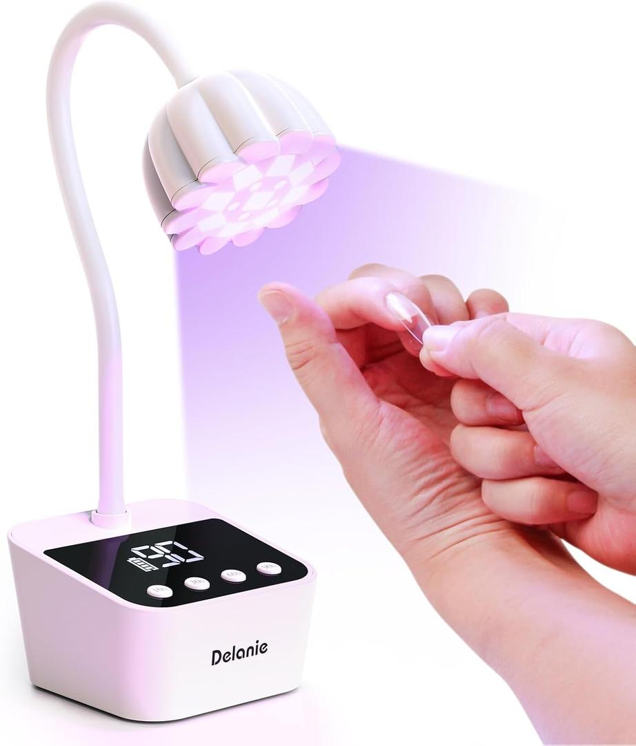 Delanie Cordless UV Nail Lamp, Mini LED UV Light for Gel Nail Polish, Rechargeable LED Nail Light Nail Dryer with 4 Timers & Auto Sensor, Fast Curing Gooseneck Lamp for Home DIY Manicure