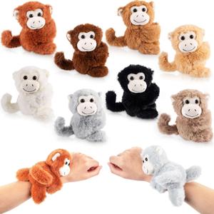 Liliful 8 Pack Kids Plush Gifts Stuffed Animal Cat Slap Bracelets, Operation Christmas 8 Inch Wrist Cute Snap Bracelet Birthday for Boys Girls Child Bulk Item Pet Adoption Party Favors(Monkeys)