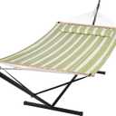 SUNCREAT Portable Double Hammock with Stand, 475 lbs Capacity, Heavy Duty Two Person Hammock with Stand Included, Green Stripe