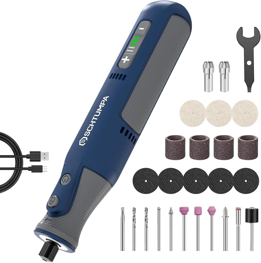 8V Cordless Rotary Tool, Rotary Tool Kit with LED Light, 5-Speed (Max 28000RPM), Upgraded Sanding Belt, 25pcs Rotary Tool Accessories for Grinding, Carving, Engraving, Polishing, Cutting, etc (Navy Blue)