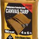 Small Heavy Duty Canvas Tarp 4x6 Feet 16oz Water-Resistant Canvas Tarp with GrommetsTear Resistant, Durable, Multipurpose Protective Tan Cover for Camping, Tent, Car