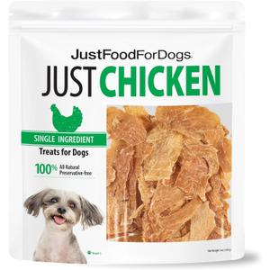 Just Food for Dogs Single Ingredient Healthy Dog Treats and Dog Snacks, Jerky Treats, Human Grade, Preservative and Grain Free, Rawhide Free Chews, Low Calorie Treat - Chicken Breast, 5 oz (EXP 10/26/27)