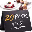 20 Pack Chalkboard Tent Signs 4x3 – Mini Tabletop Food Labels for Buffet Wedding & Party Use – Plastic Reusable Chalk Name Tags & Display Signs for Events