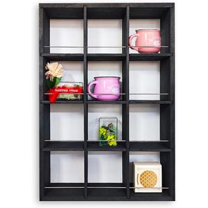 Coffee Mug Display Rack Wooden Display Shelves Cup Holder Shadow Box Shelf Wood Hanging Shadow Box Shot Glasses Display Case with 12 Compartment (Black)