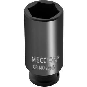 Meccion 1/2 Inch Drive Impact Socket 26mm Metric, 6 Point Cr-Mo Deep Impact Socket, 78mm Length