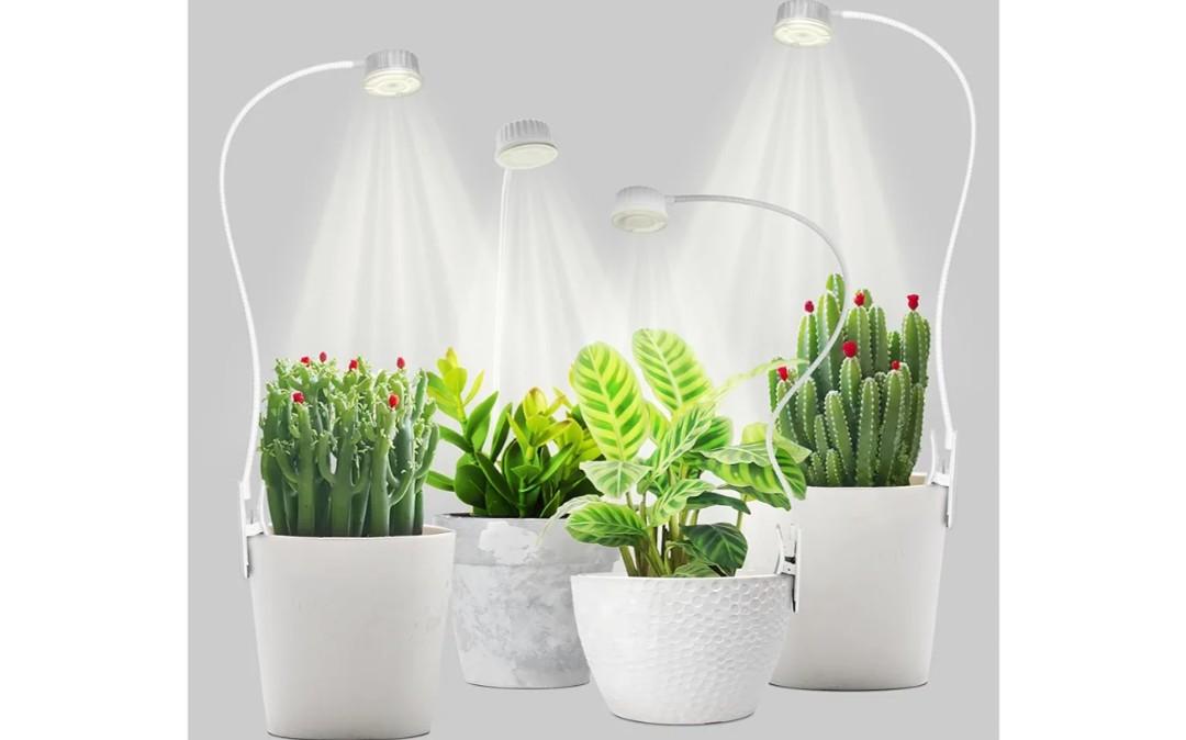 Shyineyou Small Grow Lights for Indoor Plants Full Spectrum,Plant Lights for Indoor Growing, Clip on Plant Grow Light with 3/9/12H Timer for Succulents,Small Plants, 4-Pack