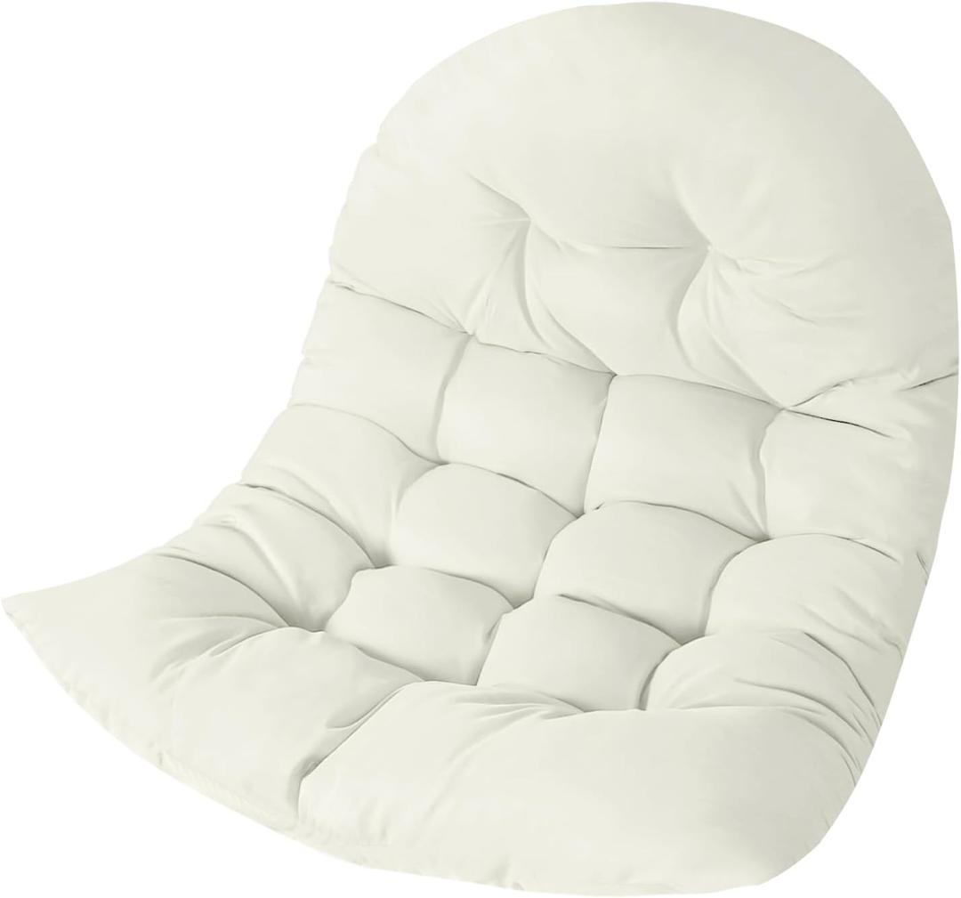 Thicken Egg Chair Cushion Replacement, Outdoor Hammock Swing Cushions with Ties, Hanging Wicker Basket Seat Pad with High Elasticity PP Cotton, for Garden Patio Porch Furniture (Only Cushion) (32 x 40 in, Milky White)