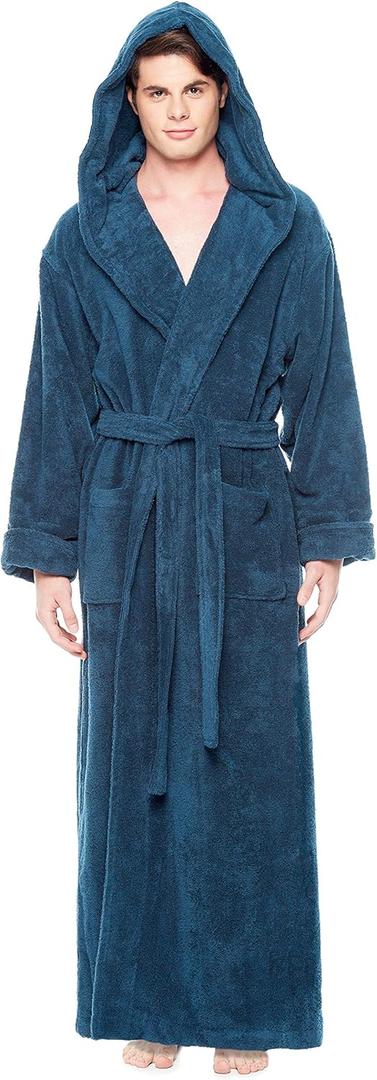 Arus Men's Hood'n Full Ankle Length Hooded Turkish Cotton Bathrobe (Medium)