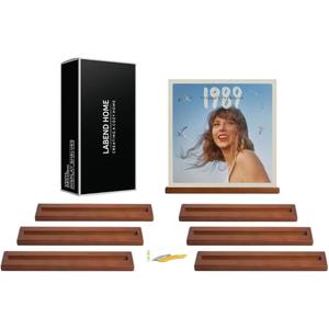 LABEND HOME Vinyl Record Bookshelf - Set of 8 Floating Shelves for LP Album Storage - Solid Pine Wood Wall Mount Display - Easy Install Hardware Included - Brown