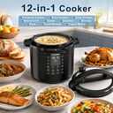 8Qt Electric Pressure Cooker 12-in-1, 1200W Stainless Steel Multi-Cooker, Slow Cook, Rice Cook, Steamer, Saut, Yogurt Maker, Warmer & Sterilizer, Safer Venting Design with Recipe Book, Black
