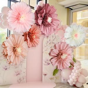Giegxin 6 Pcs 31.5", 24" Pink Giant Paper Flower Boho Large Tissue Paper Flower for Wall Big Pink Pom Pom Floral Decorations for Wall Wedding Bridal Shower Baby Shower Tea Party Nursery Birthday Decor