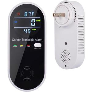 Carbon Monoxide Detectors, Carbon Monoxide Detector Plug in with Temperature Humidity Sensor Built-in, CO Level Monitor Alarm with Clear LCD Display Sound & Light Warning for Home/Hotel/RV