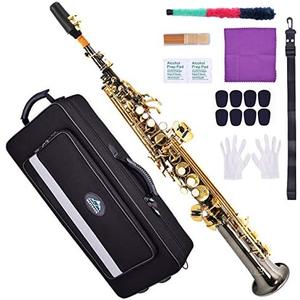 EASTROCK Bb Soprano Saxophone Straight Black Nickel Sax Instruments for Beginners Students Intermediate Players with Carrying Case,Mouthpiece,Pads,Reed,Cleaning kit,neck Strap,White Gloves