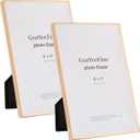 4x6 inch Gold Metal Picture Frames 2pack,Thin Edge Beading Minimalist Design Photo Frame 6x4'' with HD-Tempered Glass -Velvet Back,Tabletop & Wall Mount